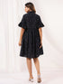 Janasya Women's Black Cotton Abstract Printed A-line Dress